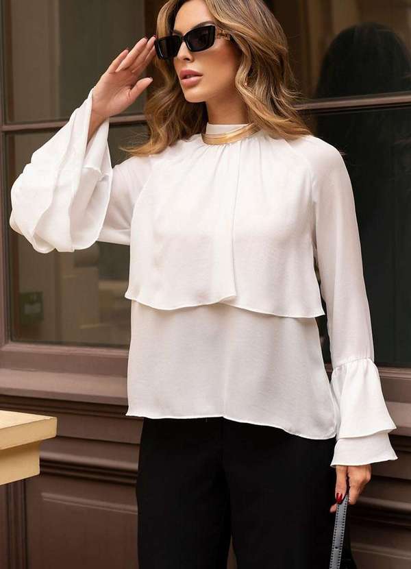 Miss Misses - Blusa Andressa Manga Longa Detalhe Capa Branco 5