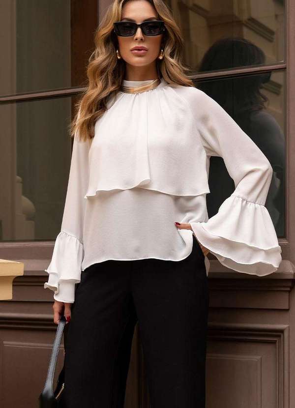 Miss Misses - Blusa Andressa Manga Longa Detalhe Capa Branco 6