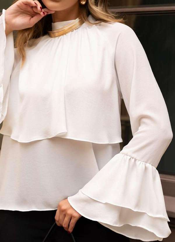 Miss Misses - Blusa Andressa Manga Longa Detalhe Capa Branco 7