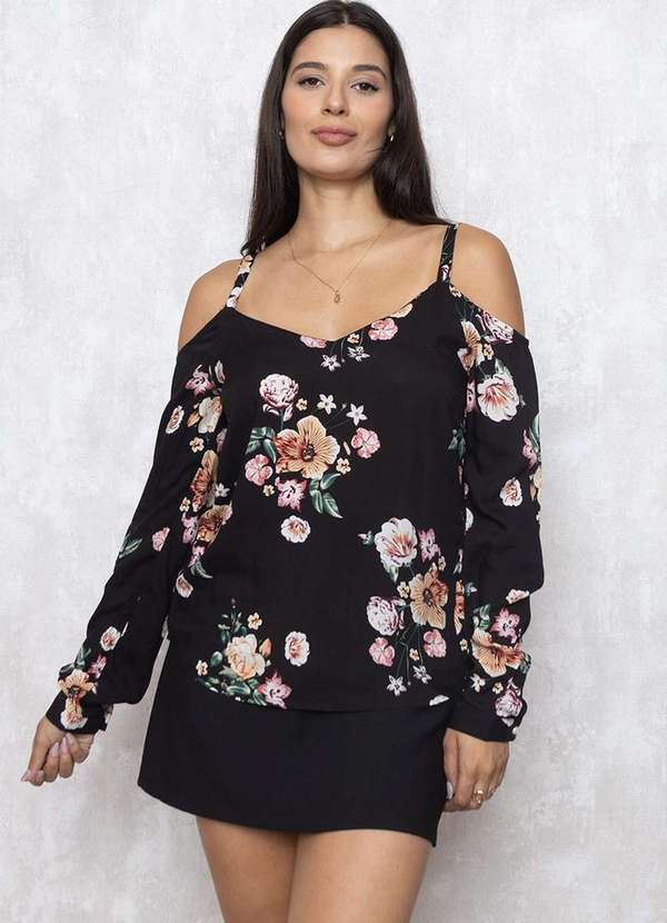 Ave Rara - Blusa Ave Rara Alca Fina Estampado Preto 1