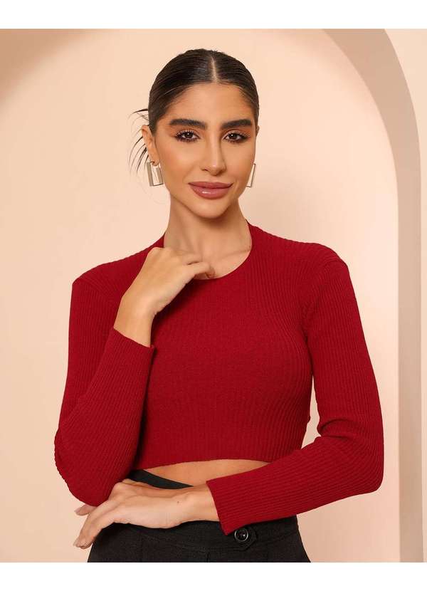 Dot Clothing - Blusa Cropped Dot Clothing Manga Longa Bordo Vermelho 3