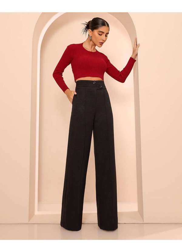 Dot Clothing - Blusa Cropped Dot Clothing Manga Longa Bordo Vermelho 4