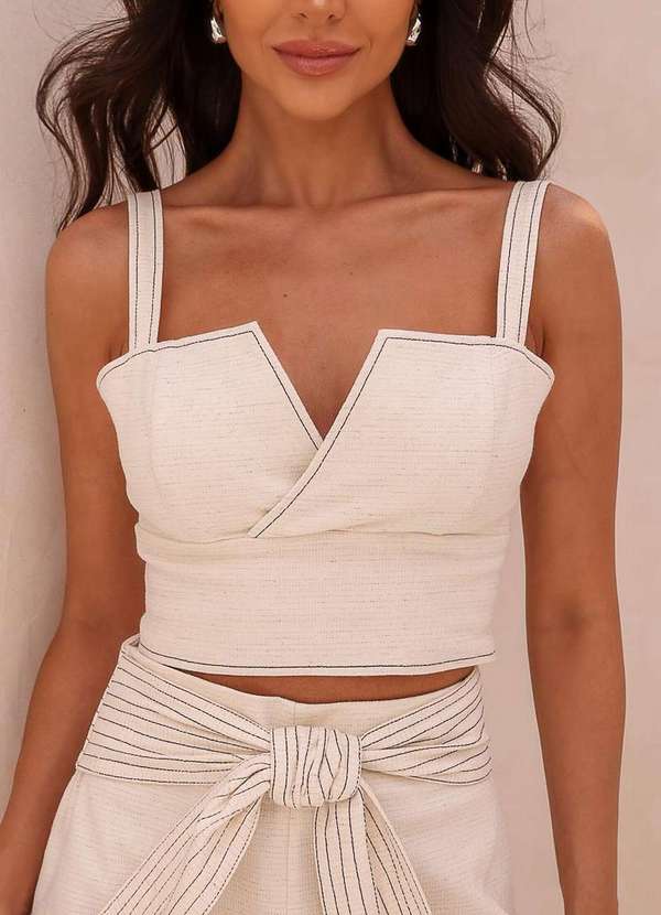 Dot Clothing - Blusa Cropped Dot Clothing Marcela Natural Bege