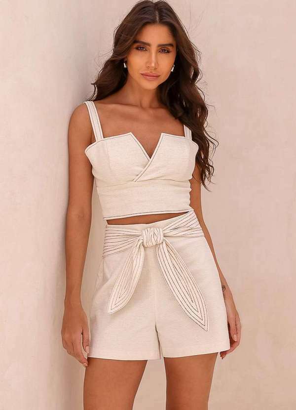 Dot Clothing - Blusa Cropped Dot Clothing Marcela Natural Bege 4