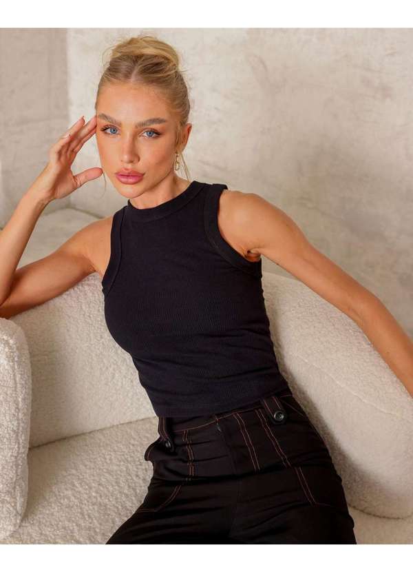 Dot Clothing - Blusa Dot Clothing Canelado Preto Preto