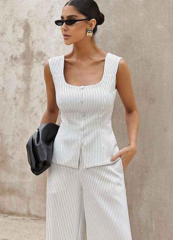 Dot Clothing - Blusa Dot Clothing Clarise Listrada Peplum Branco