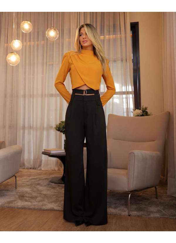 Dot Clothing - Blusa Dot Clothing Drapeada Manga Longa Mostarda Amarelo 6