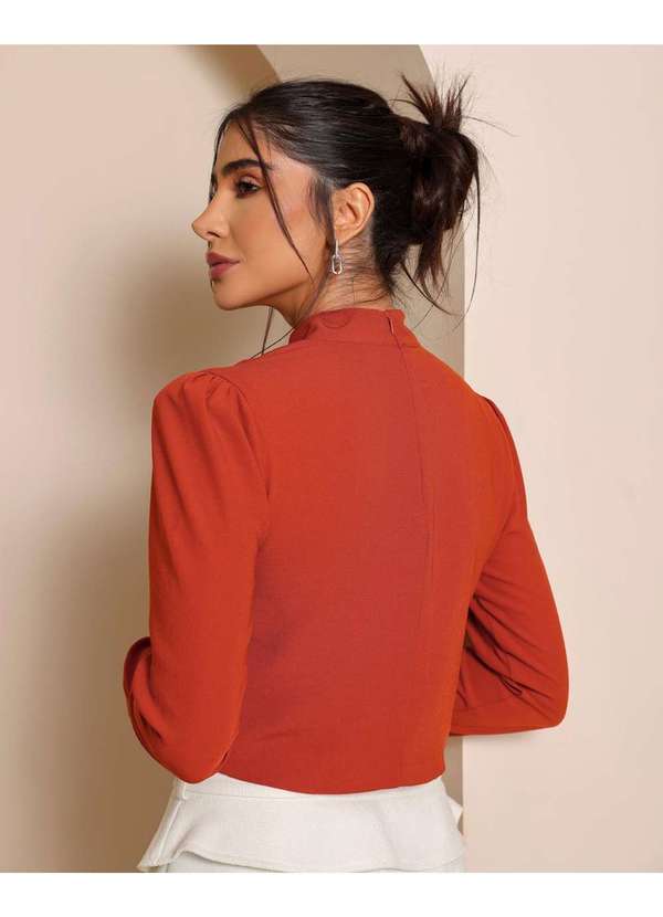 Dot Clothing - Blusa Dot Clothing Drapeada Manga Longa Telha Vermelho 2