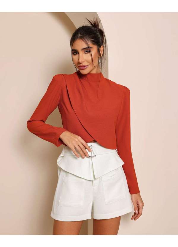 Dot Clothing - Blusa Dot Clothing Drapeada Manga Longa Telha Vermelho 6