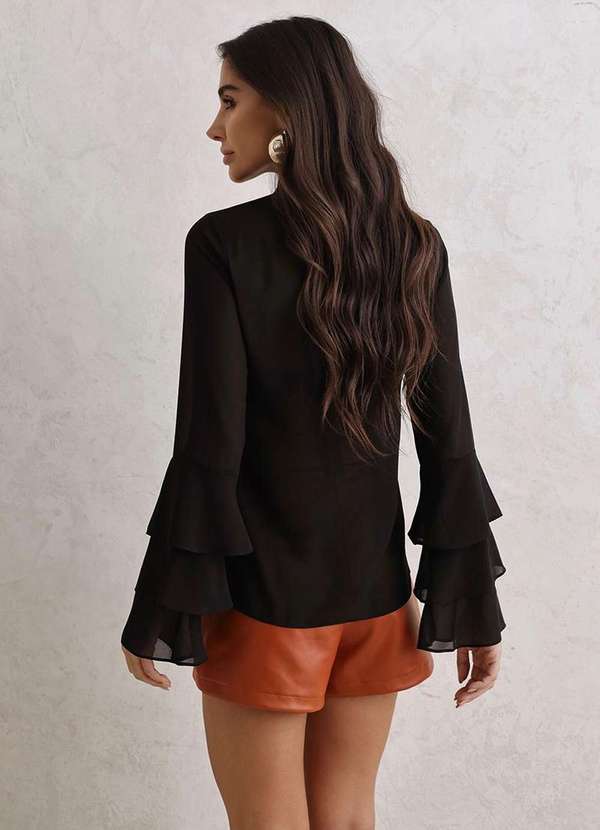 Dot Clothing - Blusa Dot Clothing Manga Babado Preto 2