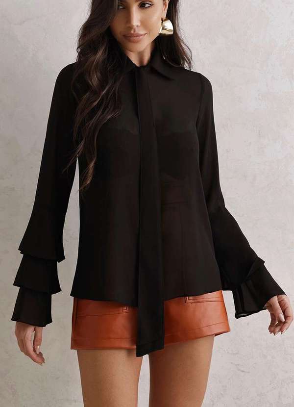 Dot Clothing - Blusa Dot Clothing Manga Babado Preto 4