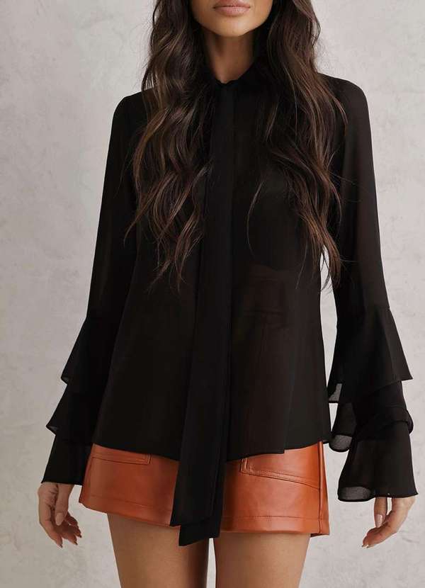 Dot Clothing - Blusa Dot Clothing Manga Babado Preto 5