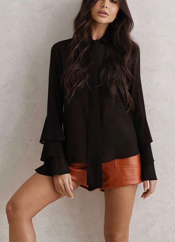 Dot Clothing - Blusa Dot Clothing Manga Babado Preto 6