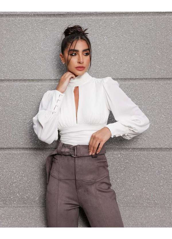 Dot Clothing - Blusa Dot Clothing Manga Longa Offwhite Branco