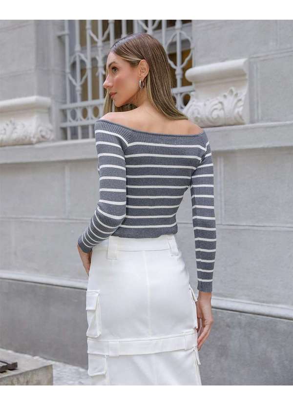Dot Clothing - Blusa Dot Clothing Trico Listrado Cinza Cinza 2