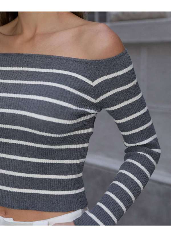 Dot Clothing - Blusa Dot Clothing Trico Listrado Cinza Cinza 3