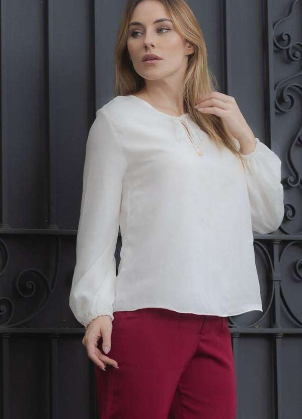 Miss Misses - Blusa Elis Manga Longa com Ponteira Off White Branco