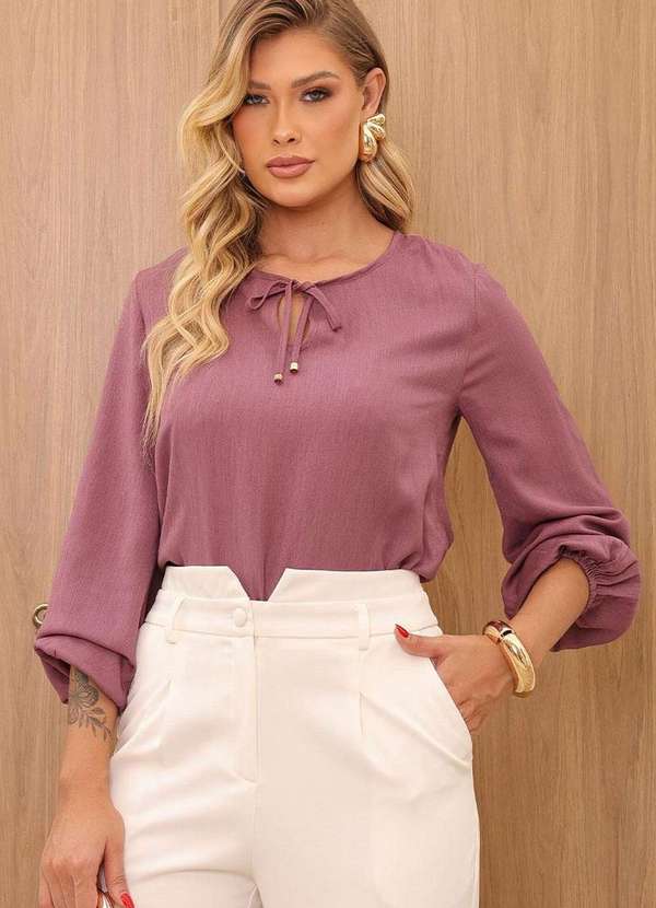 Miss Misses - Blusa Elis Manga Longa com Ponteira Uva Roxo 1