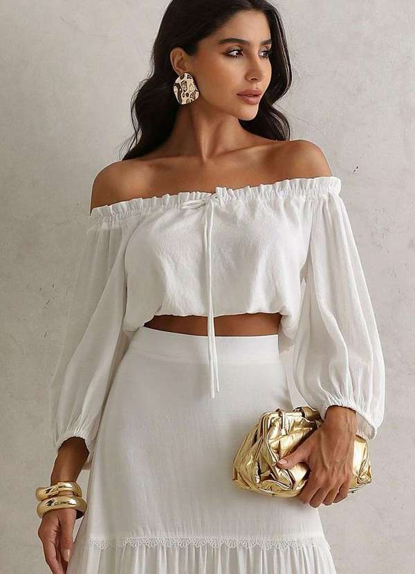 Miss Misses - Blusa Jane Ombro a Ombro Manga Longa Branco