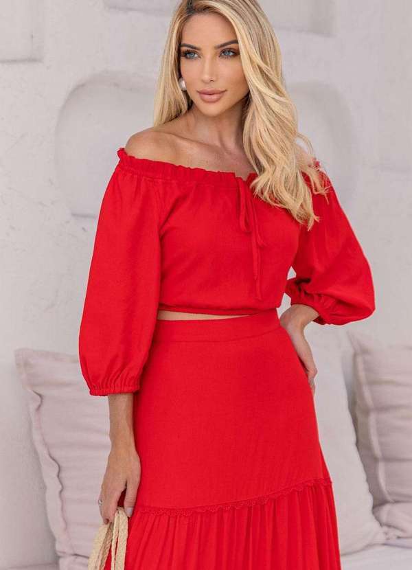 Miss Misses - Blusa Jane Ombro a Ombro Manga Longa Vermelho