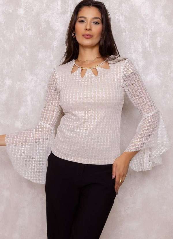 Karmani - Blusa Karmani de Renda Manga Flare Bege 1
