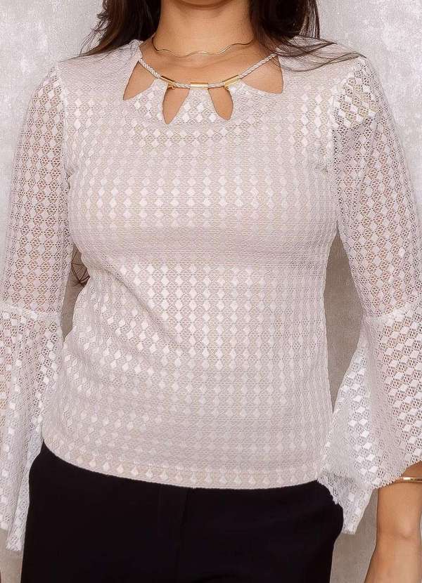 Karmani - Blusa Karmani de Renda Manga Flare Bege 3