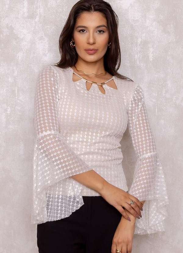 Karmani - Blusa Karmani de Renda Manga Flare Bege 4
