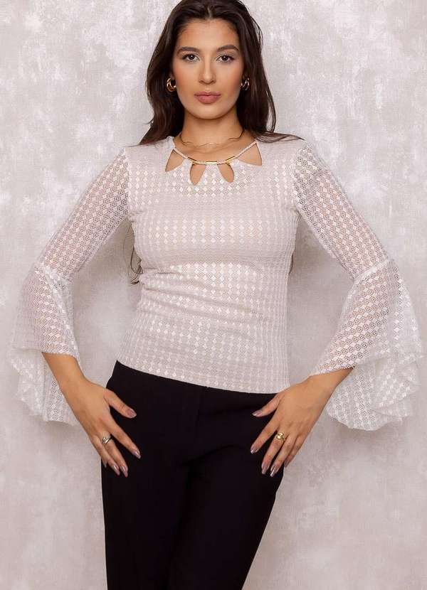 Karmani - Blusa Karmani de Renda Manga Flare Bege 5