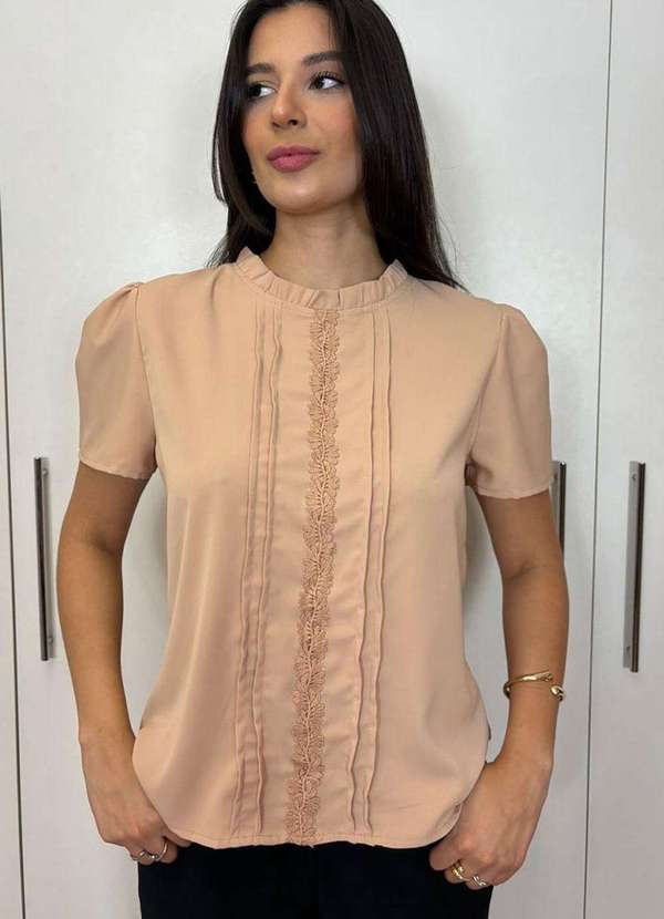 Miss Misses - Blusa Kim Manga Curta com Detalhe Gripir Marrom 3