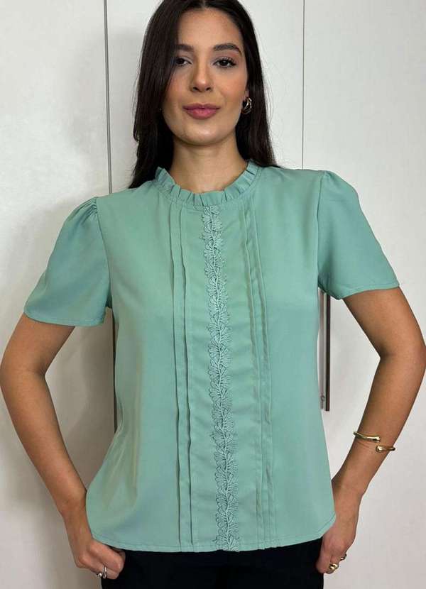 Miss Misses - Blusa Kim Manga Curta com Detalhe Gripir Verde