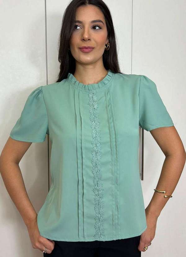 Miss Misses - Blusa Kim Manga Curta com Detalhe Gripir Verde 5