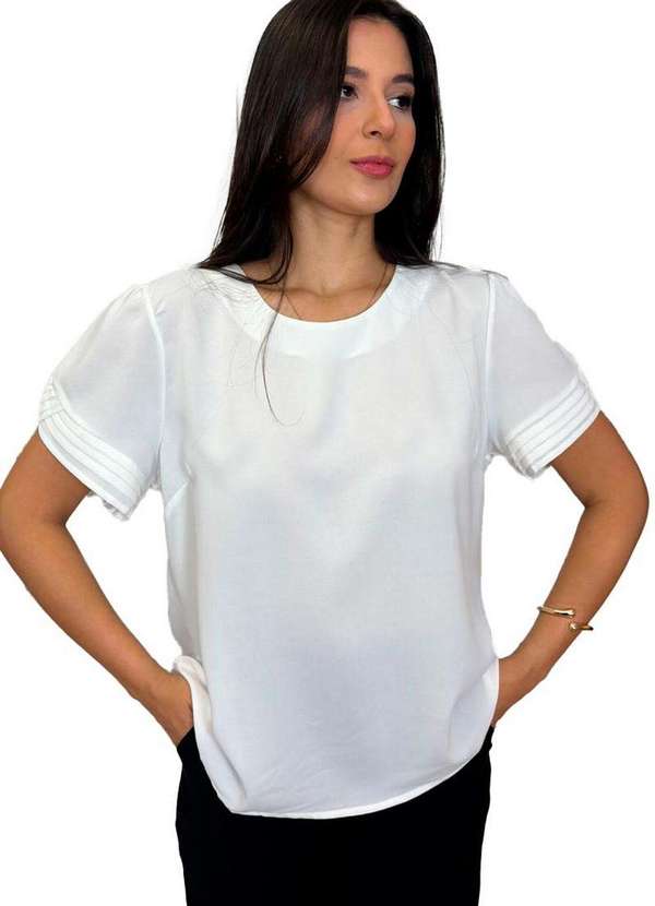 Miss Misses - Blusa Kim Manga Curta com Pregas Off White Branco