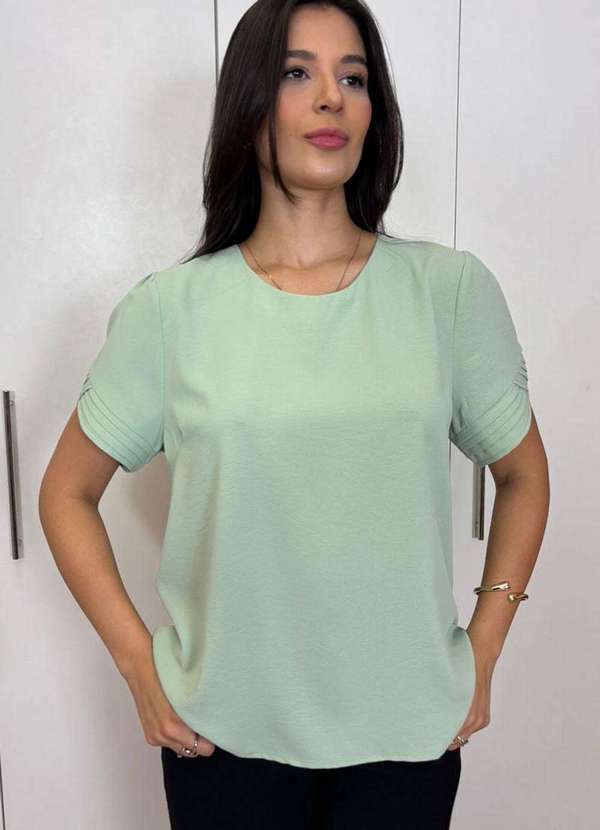 Miss Misses - Blusa Kim Manga Curta com Pregas Verde