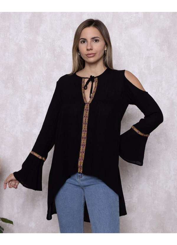 Lady Rock - Blusa Lady Rock Vazada Ombro Preto