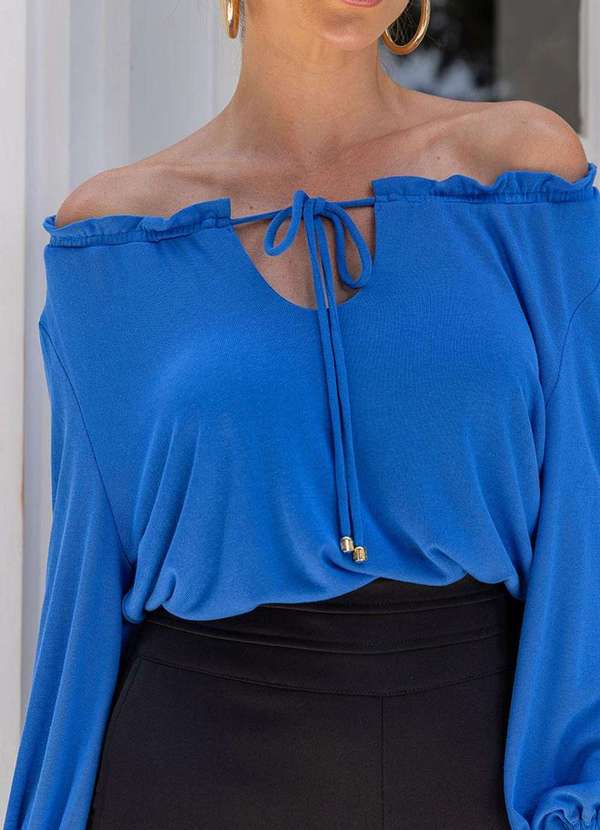 Miss Misses - Blusa Marcia Ombro a Ombro Manga Longa Azul 7