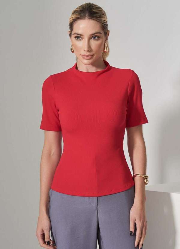 Miss Misses - Blusa Miss Misses Canelada Gola Media Vermelho Vermelho