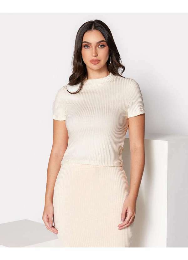 Miss Misses - Blusa Miss Misses Canelada Manga Curta Offwhite Branco