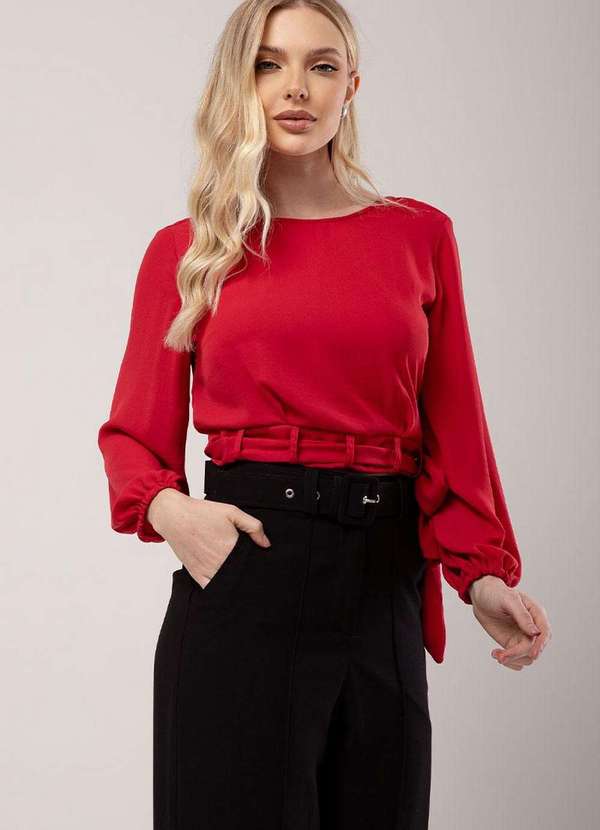 Miss Misses - Blusa Miss Misses Chiffon C/Faixa Vermelho Vermelho