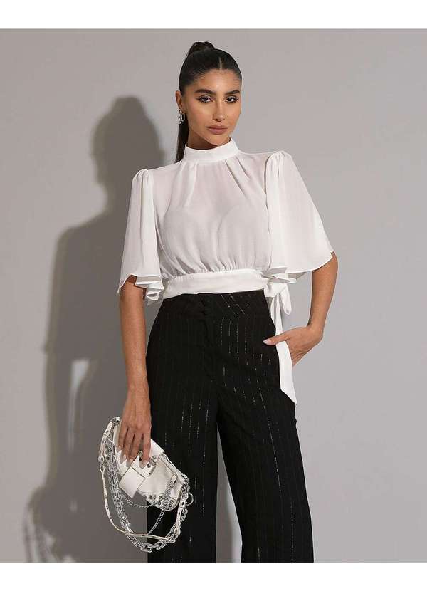 Crepe Chiffon Camisa De Chiffon Feminina Quintess Blusa Preto Em