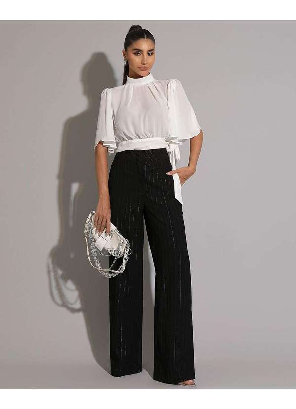 Miss Misses - Blusa Miss Misses Chiffon Manga Gode Amarracao Off White Branco 3