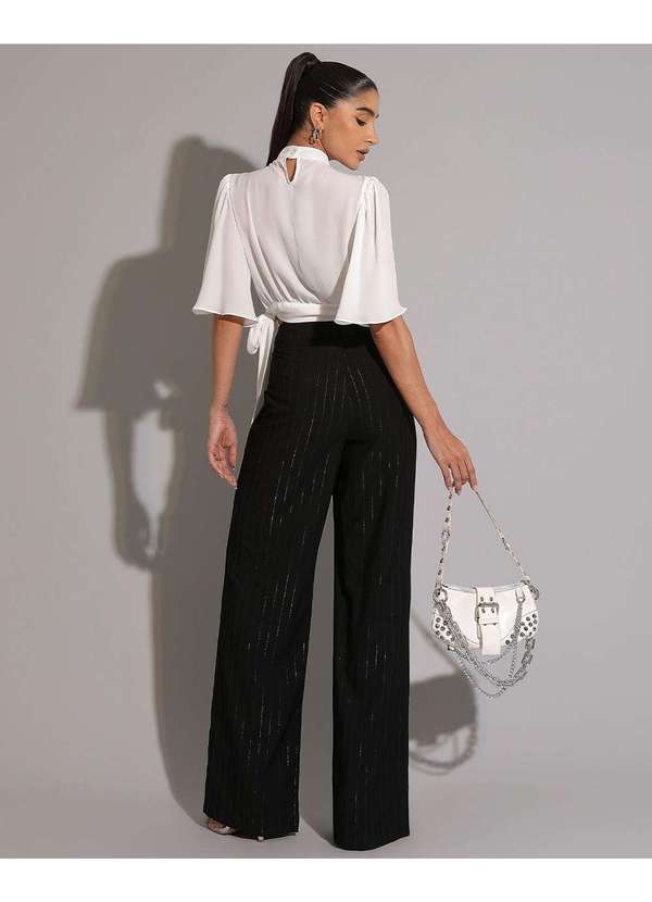 Miss Misses - Blusa Miss Misses Chiffon Manga Gode Amarracao Off White Branco 4