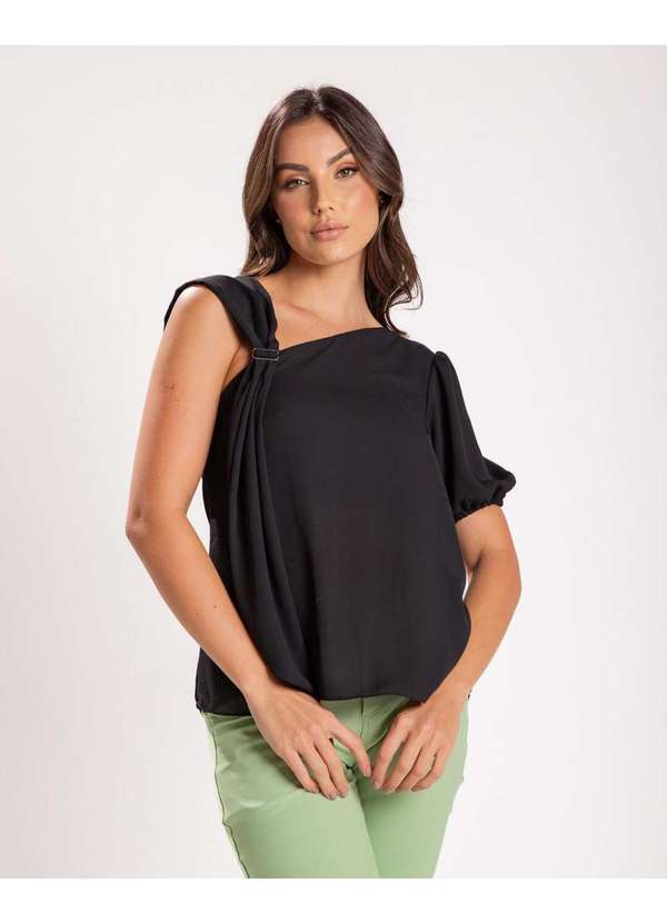 Miss Misses - Blusa Miss Misses Chiffon Metal na Faixa Preto Preto