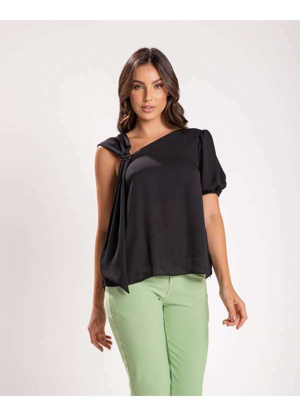 Miss Misses - Blusa Miss Misses Chiffon Metal na Faixa Preto Preto
