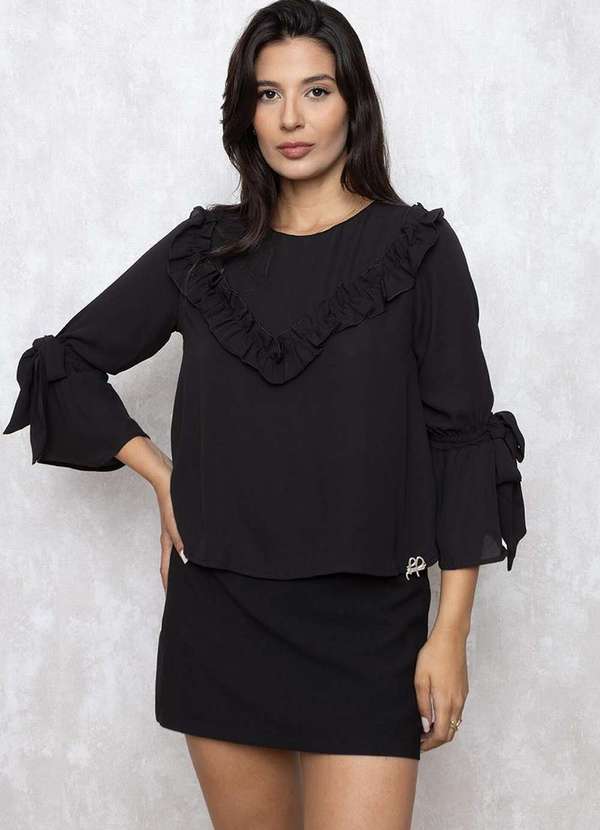 Miss Misses - Blusa Miss Misses com Babado Preto