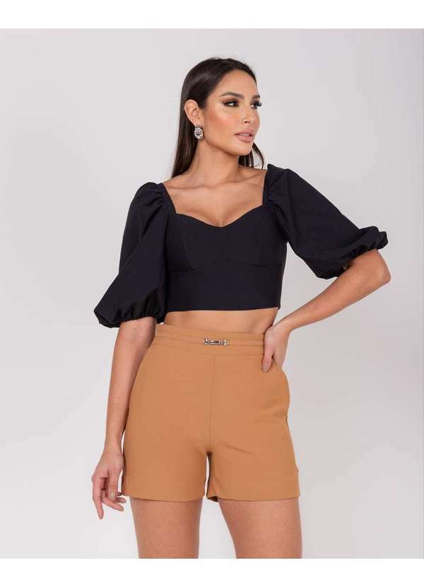 Miss Misses - Blusa Miss Misses com Bojo Manga 3/4 Preto Preto