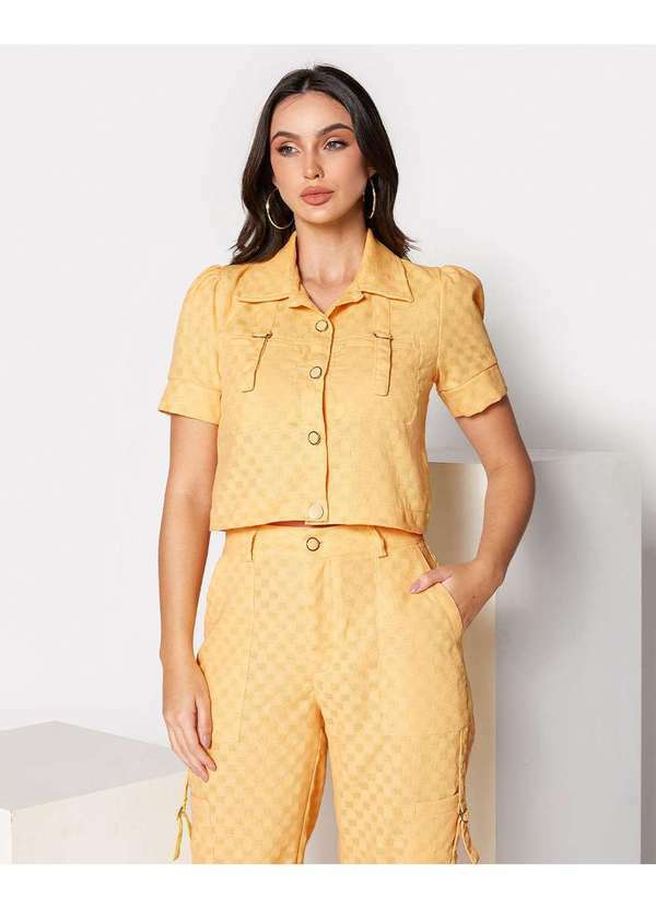Miss Misses - Blusa Miss Misses com Botao Detalhe Meia Lua Amarelo Amarelo