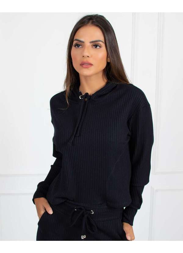 Miss Misses - Blusa Miss Misses com Capuz Preto Preto