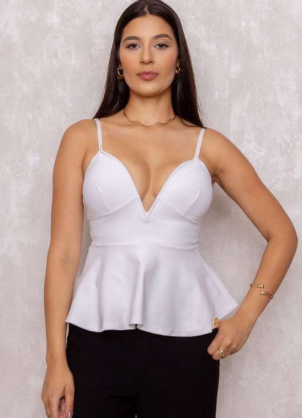 Miss Misses - Blusa Miss Misses Decote Arco Peplum Branco