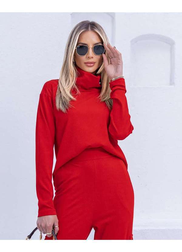 Miss Misses - Blusa Miss Misses Gola Alta Manga Longa Vermelho Vermelho