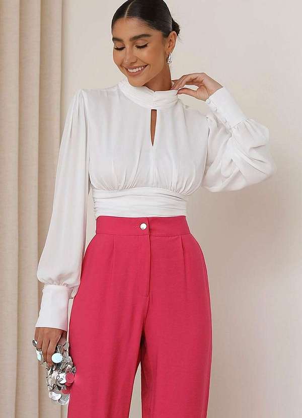 Miss Misses - Blusa Miss Misses Longa Chiffon Branco